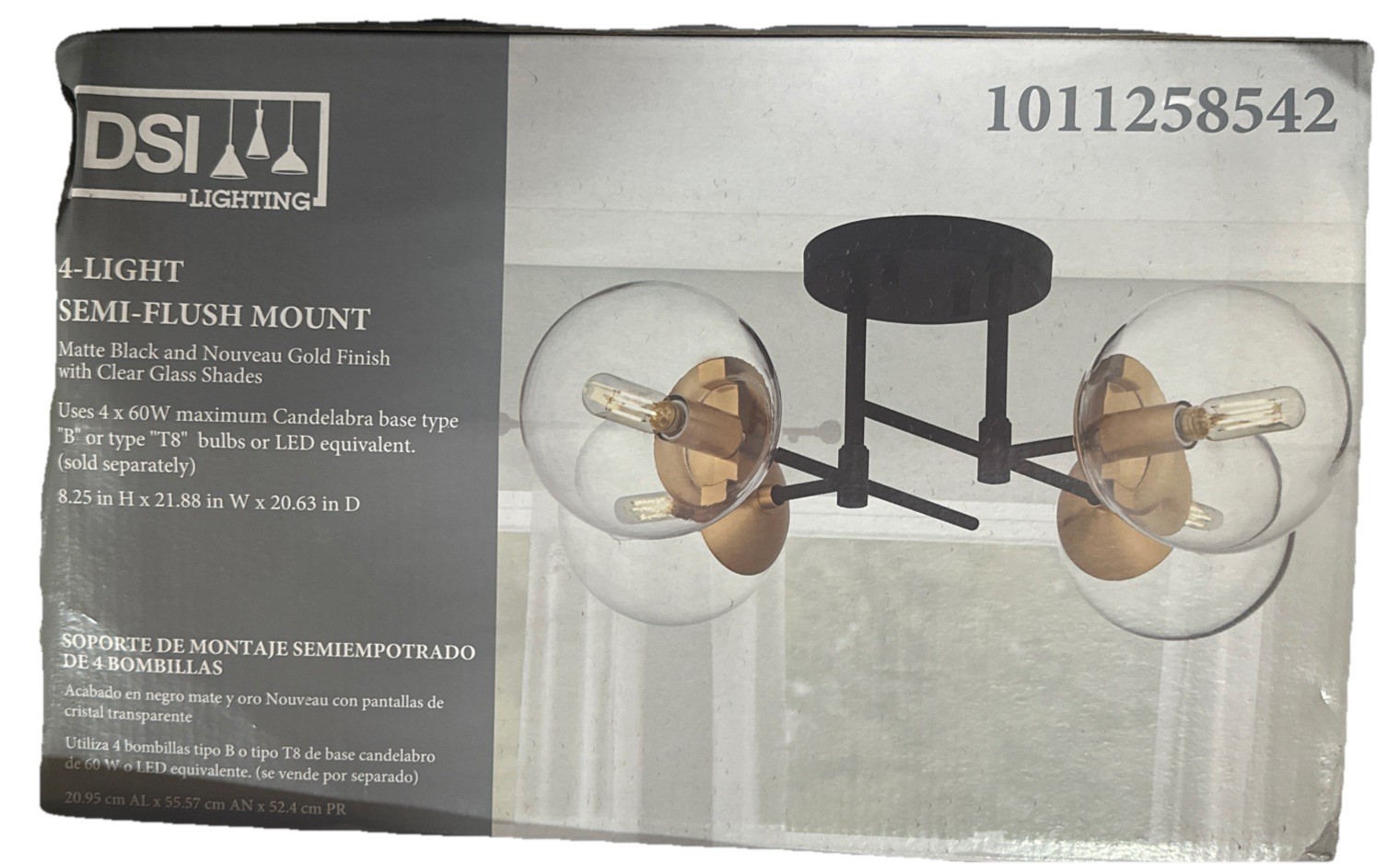 NEW DSI LIGHTING 21.88 in. 4-Light Matte Black and Nouveau Gold Semi-Flush Mount gallery