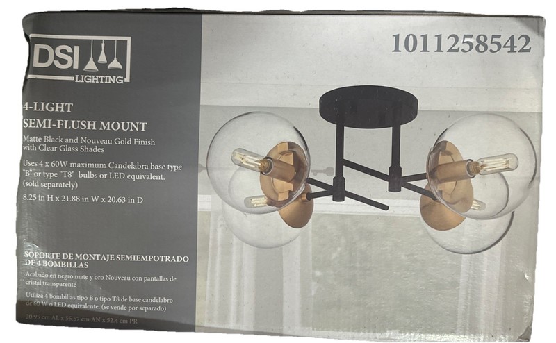 NEW DSI LIGHTING 21.88 in. 4-Light Matte Black and Nouveau Gold Semi-Flush Mount gallery