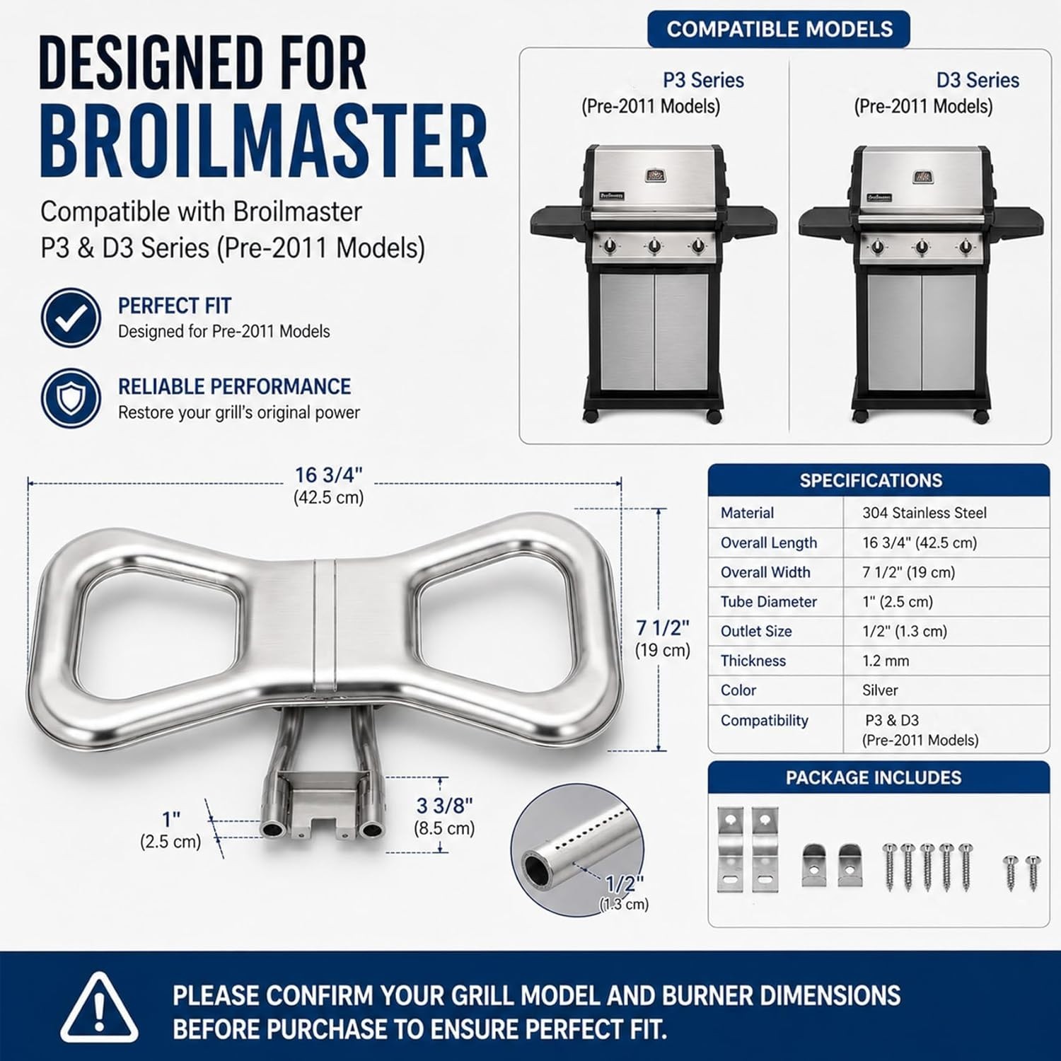 Replacement Burner for Use with Broilmaster D3/P3 Series Grills DPP101 gallery