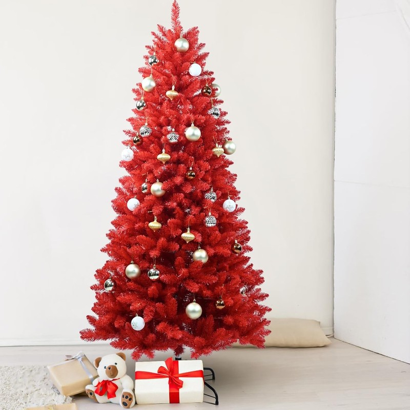 6ft Artificial Red Christmas Tree Halloween Xmas Tree Holiday Indoor Decor gallery