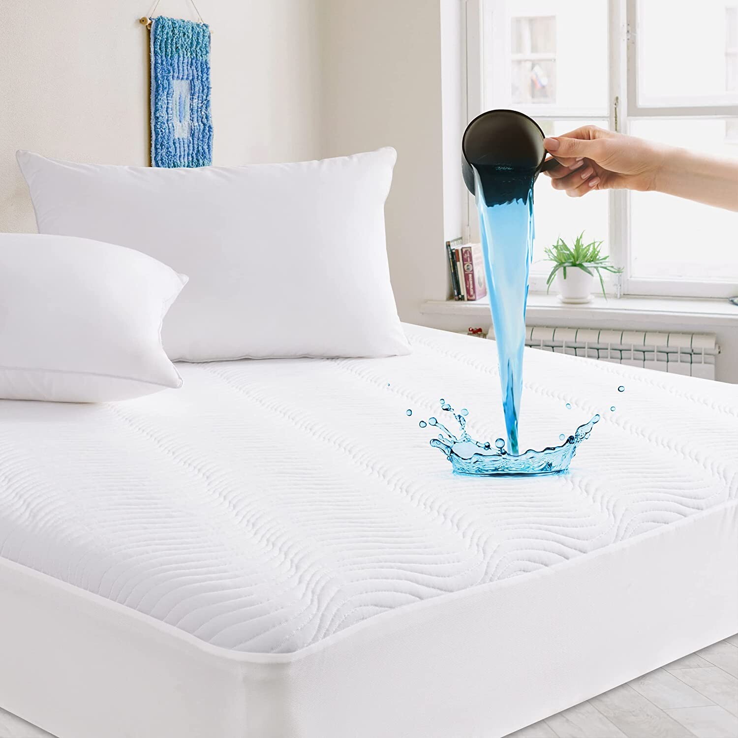 100% Waterproof Mattress Protector Quilted Breathable Premium Cover, Queen Size gallery