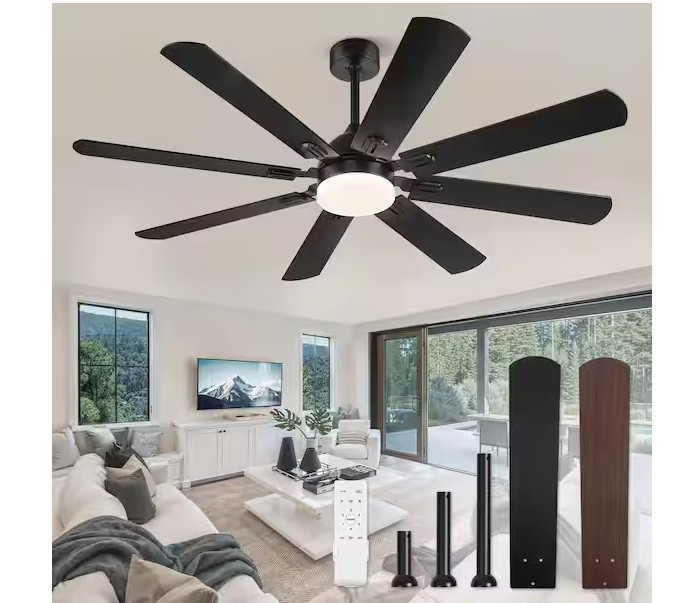 62 In. DC Motor Indoor/Outdoor Matte Black -6-Speed/ LED Ceiling Fan gallery