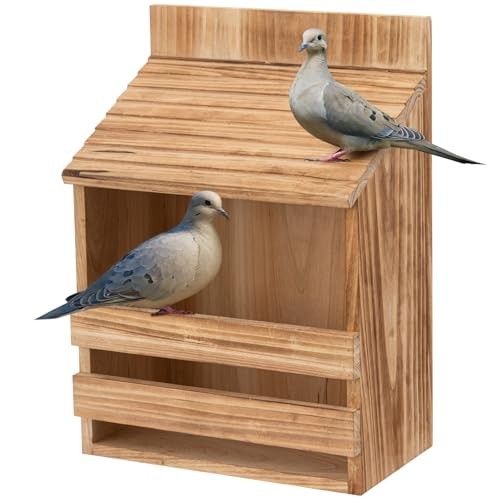 Wooden Open Mourning Dove Nesting Box for Outside Dove Bird Brown Flat Roof gallery