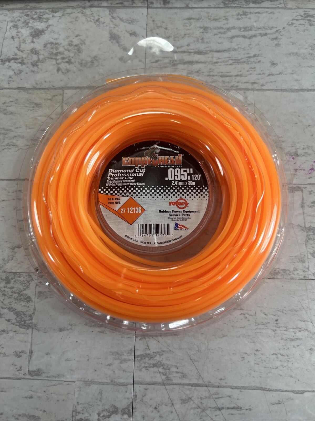 27-12136 Rotary Orange Nylon Diamond Cut Trimmer Line .095"x120' 1/2lb Donut gallery