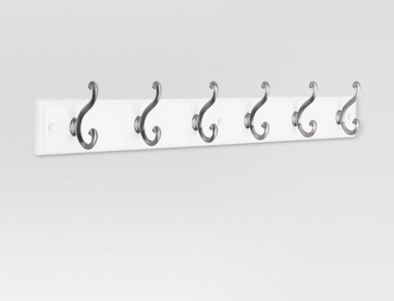 Threshold 27" Scroll 6 Hook Coat Hat Rack Rail Elegant - White/Satin Nickel New gallery