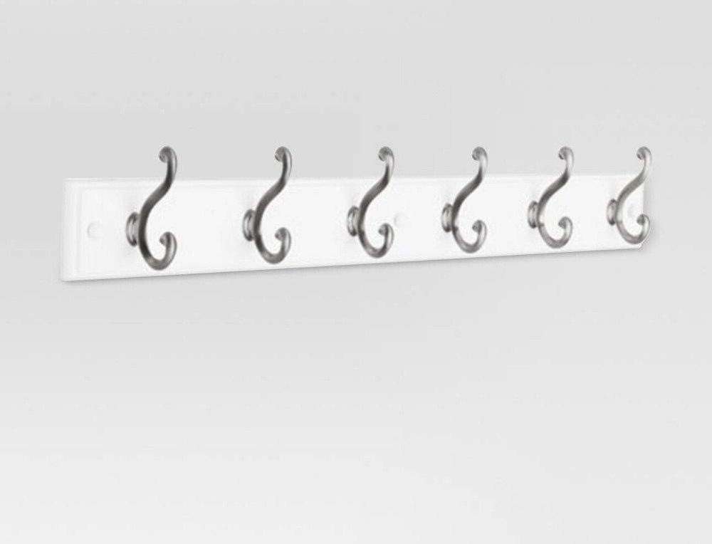 Threshold 27" Scroll 6 Hook Coat Hat Rack Rail Elegant - White/Satin Nickel New
