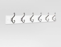 Threshold 27″ Scroll 6 Hook Coat Hat Rack Rail Elegant – White/Satin Nickel New