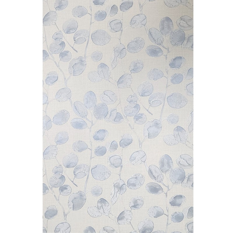 Off White silver- blue eucalyptus trail leaves faux fabric textured Wallpaper 3D gallery
