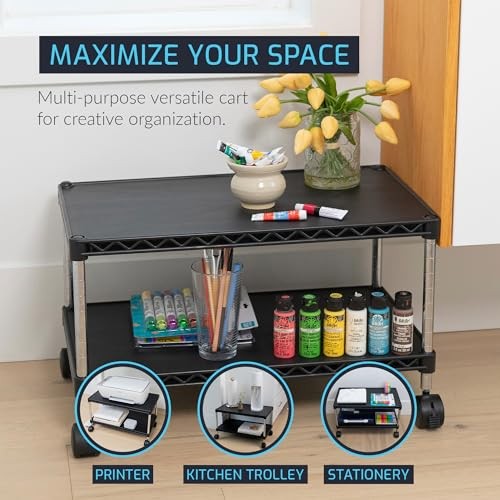 Under Desk Printer Stand with Storage 24" X 14", Printer Cart, Regular Black gallery