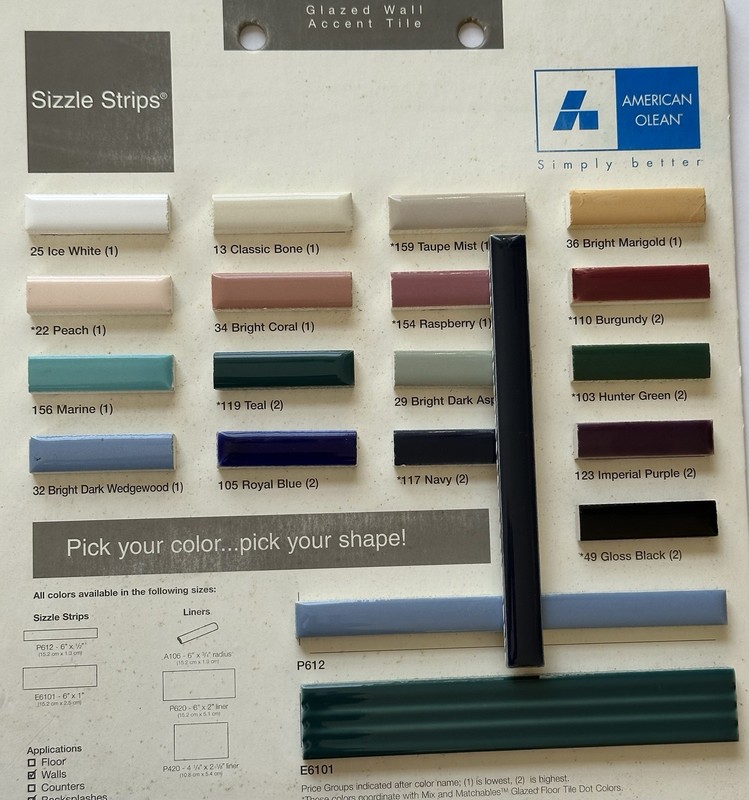 1 pc. Navy Blue: Ceramic Tile... Pencil - Liner - Sizzle: 1/2" X 6" by A.O. New gallery