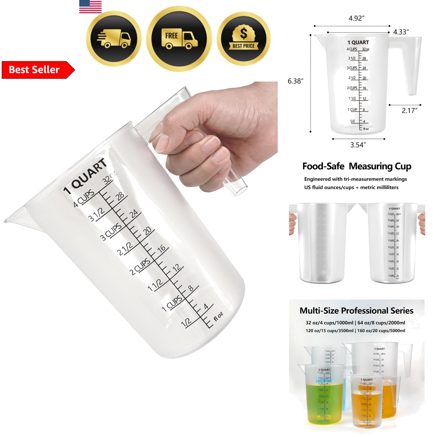 Plastic Measuring Cup Liquid Spill-Proof Handle 32oz Kitchen Lawn Pool gallery