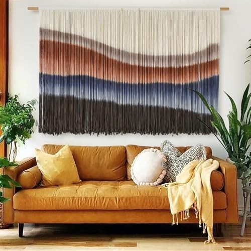 Large Macrame Wall Hanging Tie-Dye Boho Wall Art Fiber Art Decor Brown and Blue gallery