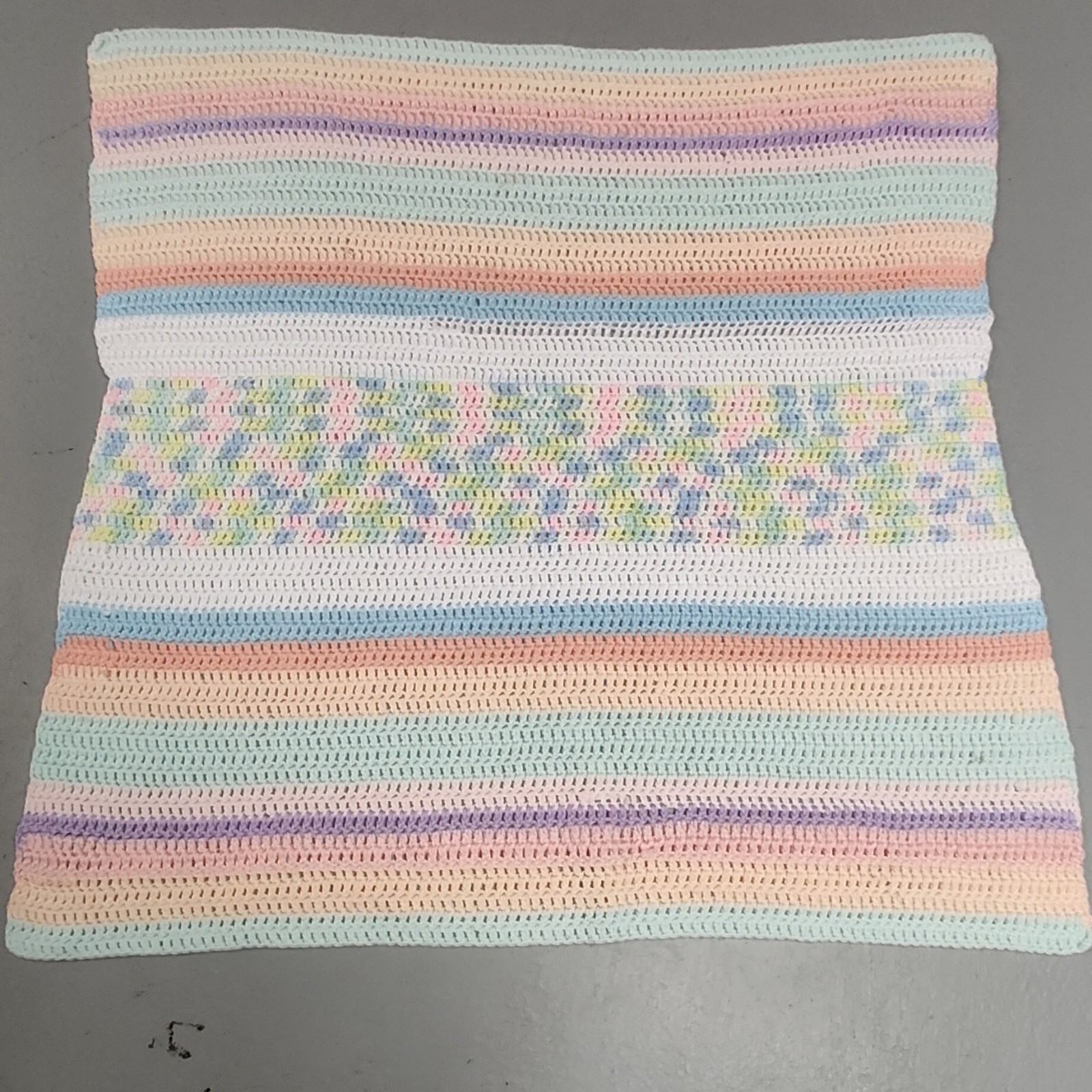 Handmade Crochet Striped Sofa Throw Blanket Multicolor Decorative 36x33 in gallery