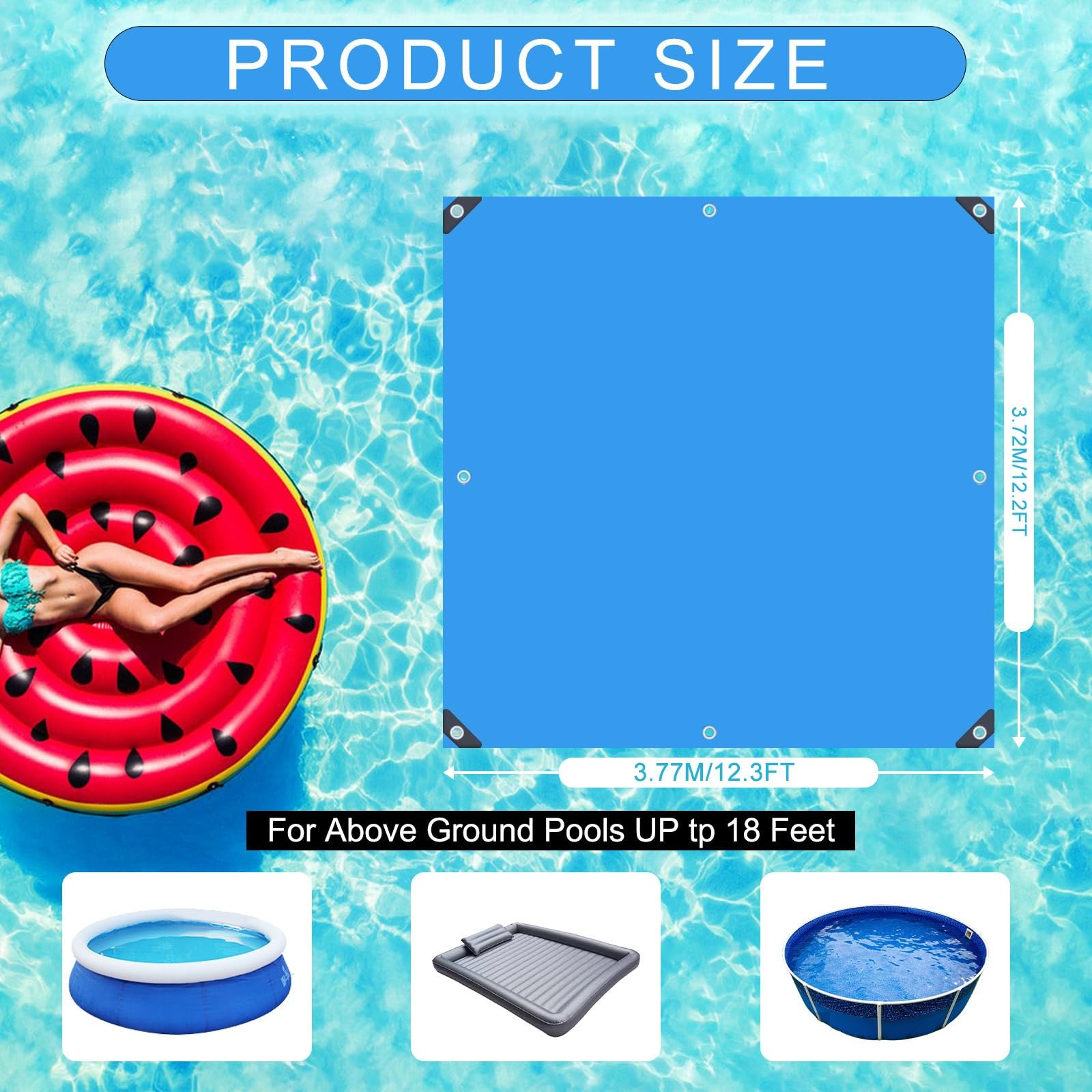 12 FT Square Swimming Pool Ground Cloth Heavy Duty Liner Pad Protector Tarp gallery