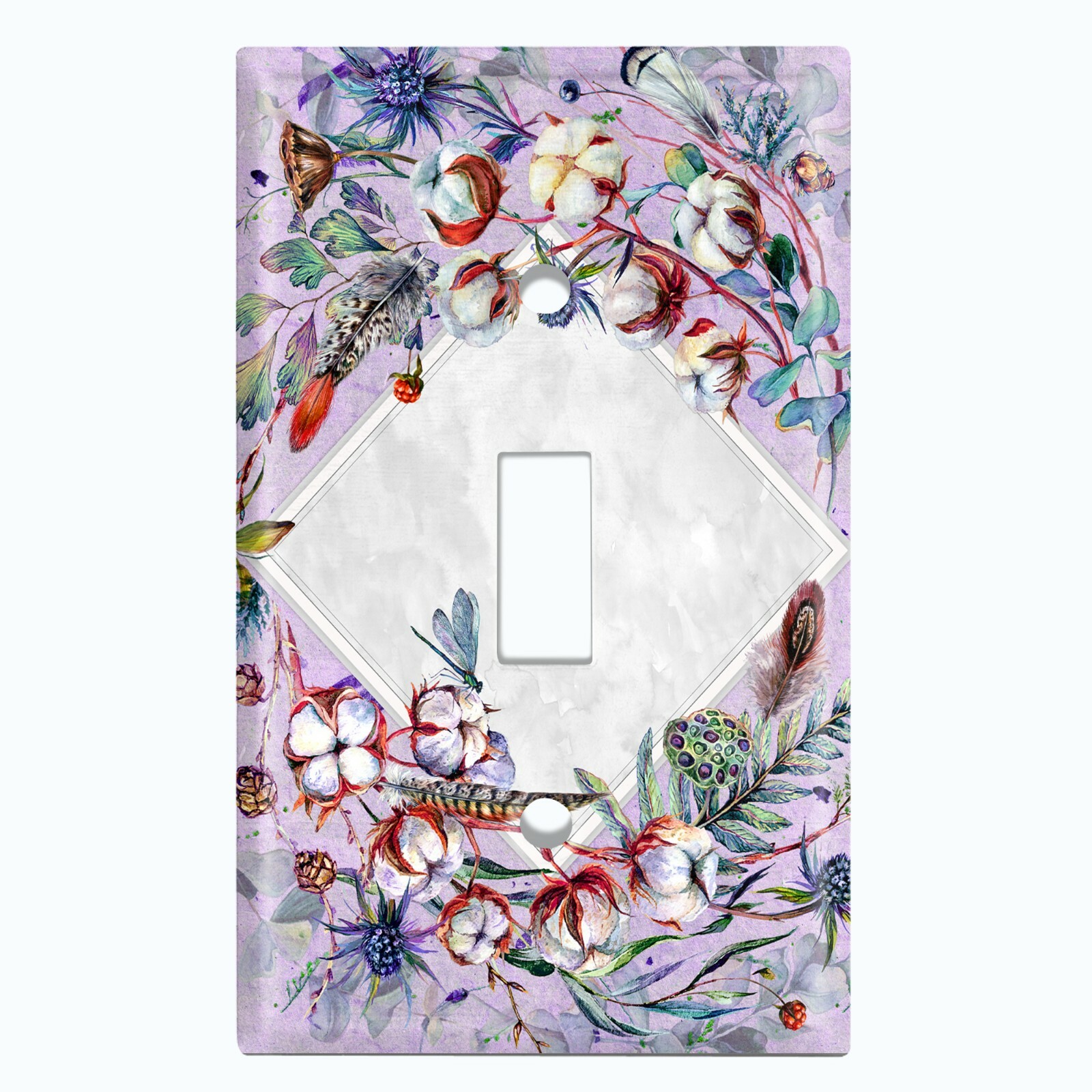 Metal Light Switch Cover Wall Plate Lotus Pod Plant Cotton Flower Pink FLW019 gallery