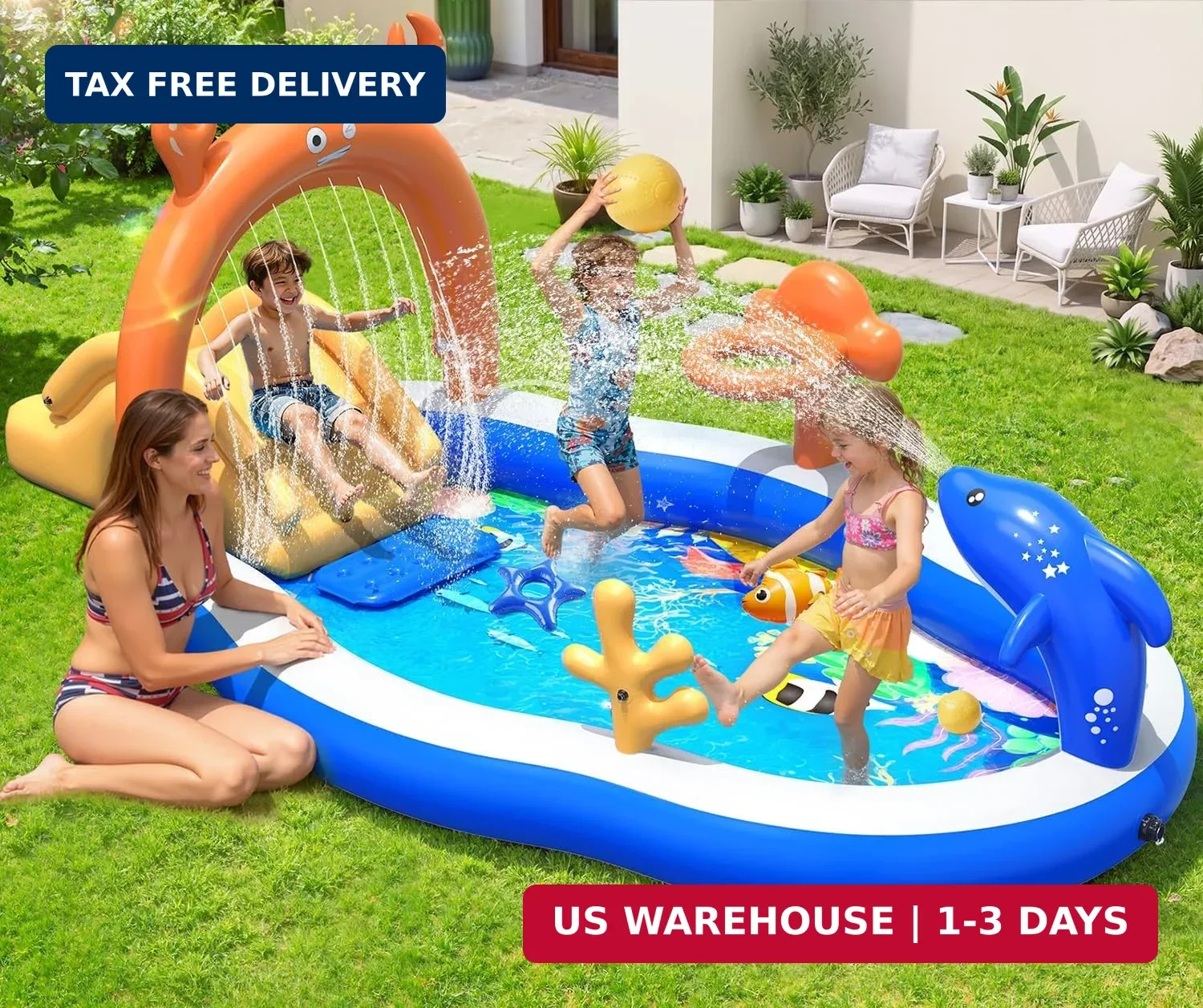 StarOcean 2026 Large Inflatable Play Center,Kiddie Pool with Water Slide&Sprinkl gallery