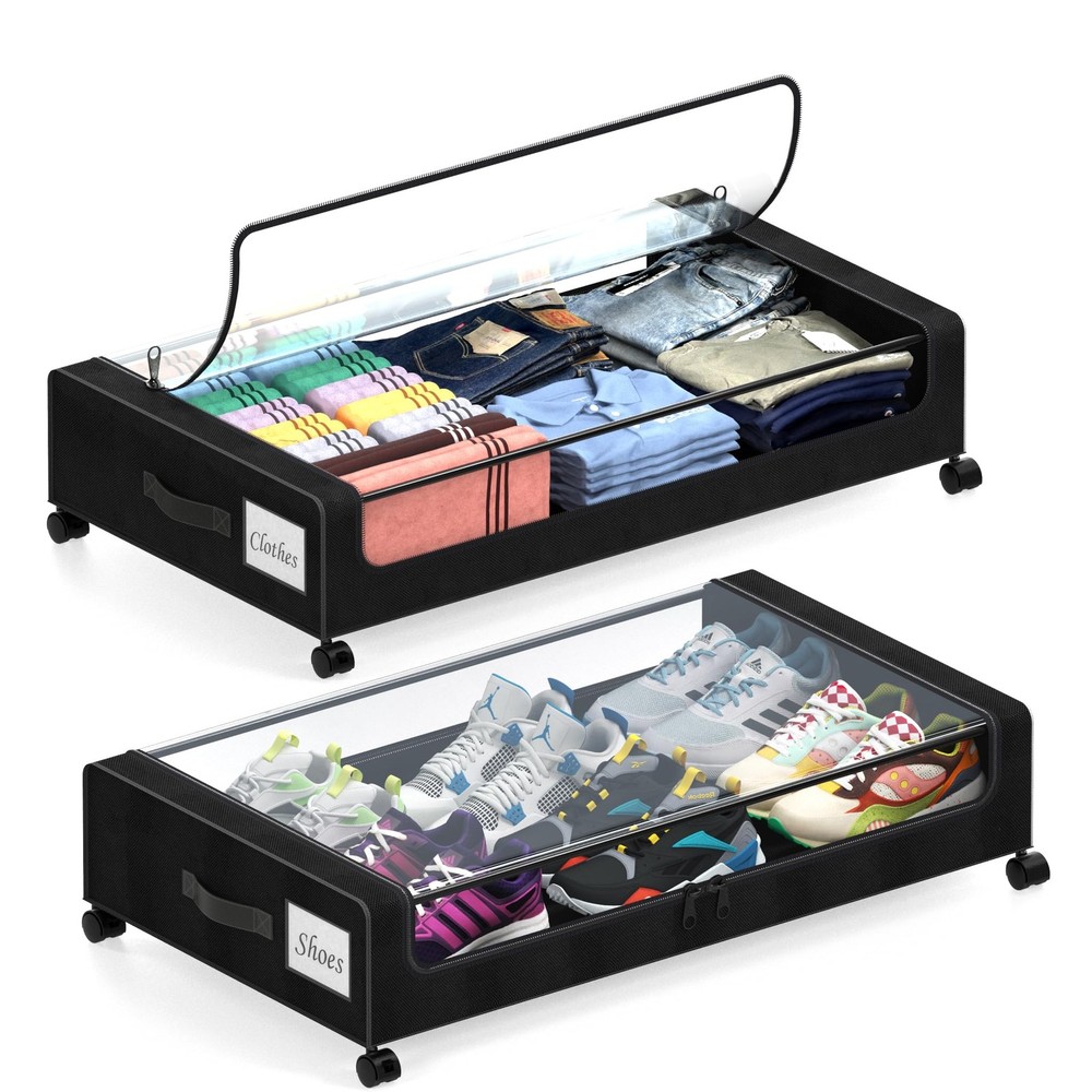 2 Pack Under Bed Storage with Wheels and Lids Storage Containers for Clothes