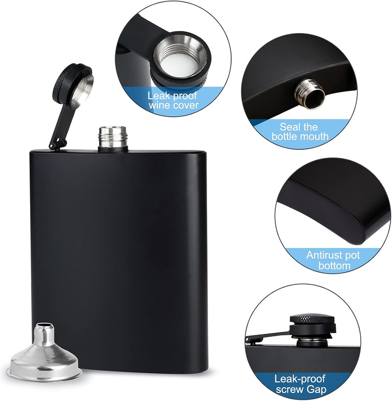 2 Pack Stainless Steel Hip Flask Set with Funnel & Cups Matte Black 8oz 12oz gallery
