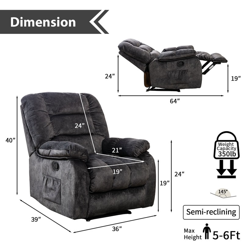 EBELLO Overstuffed Breathable Fabric Manual Recliner Chair with Massage and Heat gallery