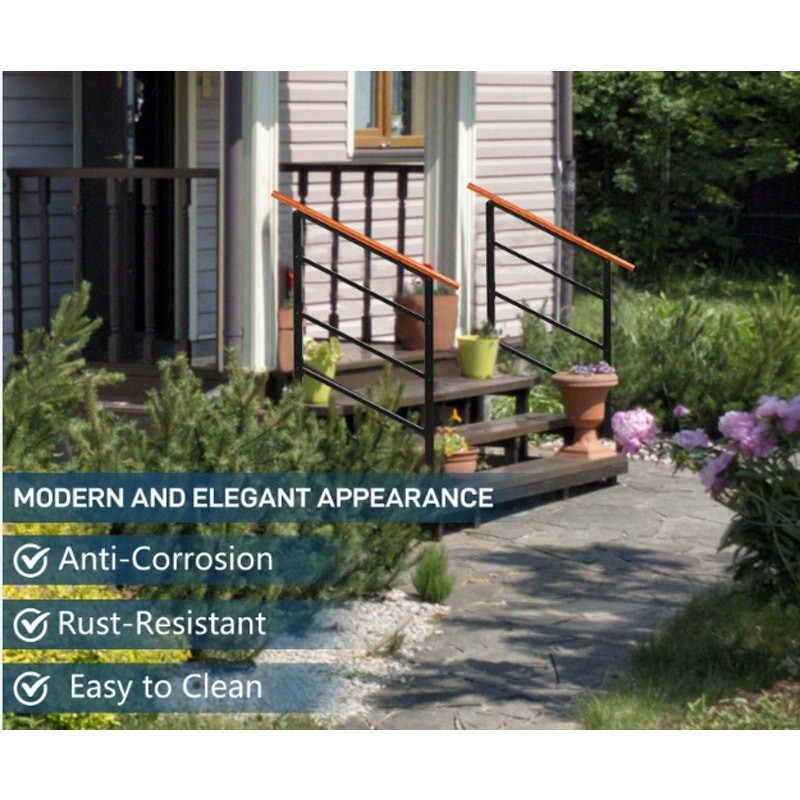 Adjustable Handrail for Stairs 2 & 3 Step Stair Railing Wood Handle Wrought Iron gallery