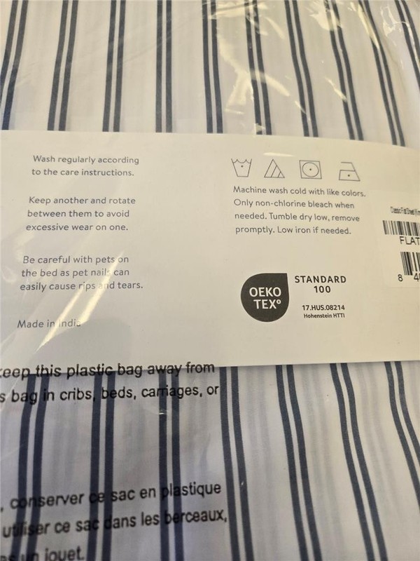 == Brooklinen Flat Sheet Classic Percale CAL King Tandem Stripe in Storm NEW gallery