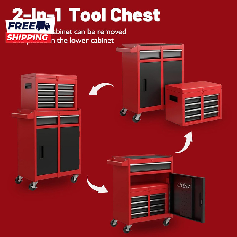 Tool Chest 5-Drawer Rolling Tool Storage Cabinet with Detachable Top Tool Box gallery
