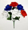 Vibrant Red White & Blue Microfiber 6 - 4.5" Rose 13" Bush Patriotic Silk Flower gallery