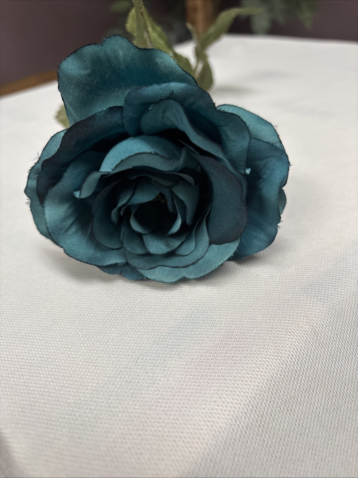SILK OPEN TEAL ROSE 3.75" FLOWER 24" STEM gallery