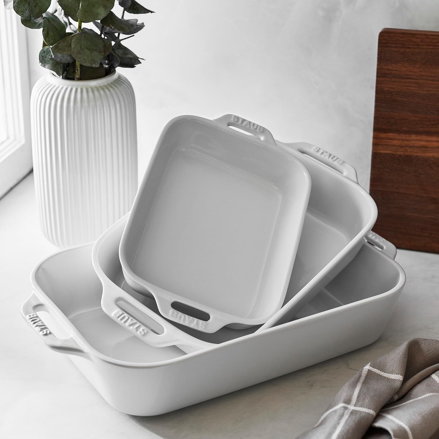 Ceramic 3-pc Rectangular Baking Dish Set - White gallery