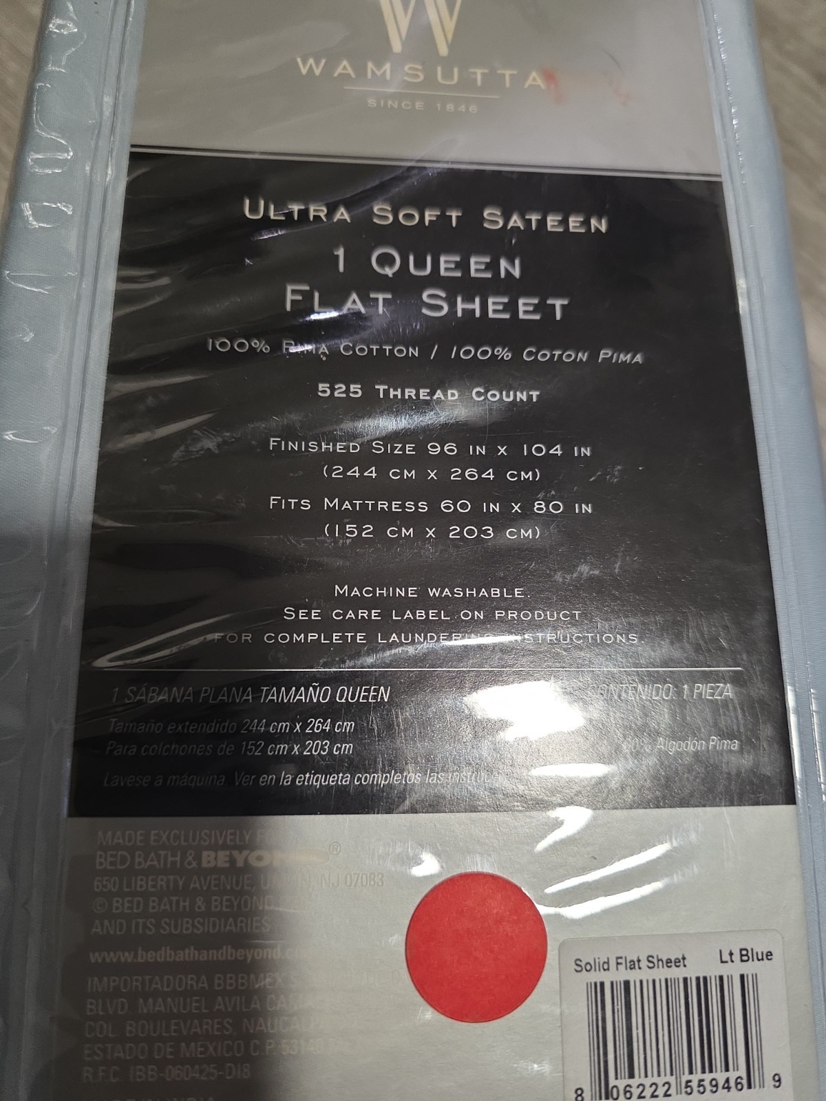 Wamsutta Pima Cotton 525 Thread Count Sateen Oversized Flat Queen Sheet Lt Blue gallery