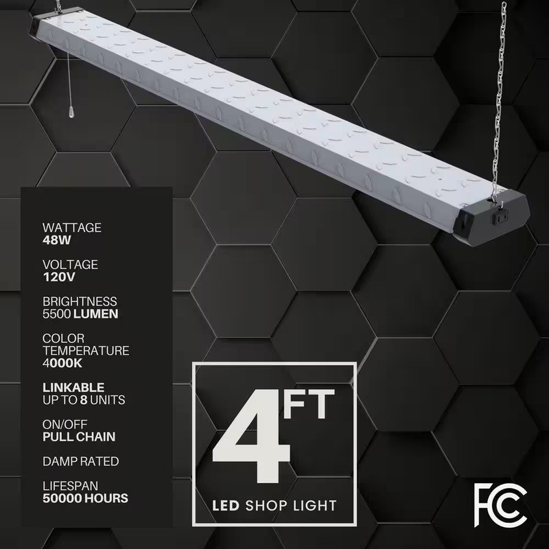 4 Ft. 300-Watt Equivalent Integrated LED Metal Plated Shop Light Pull Chain 4000 gallery