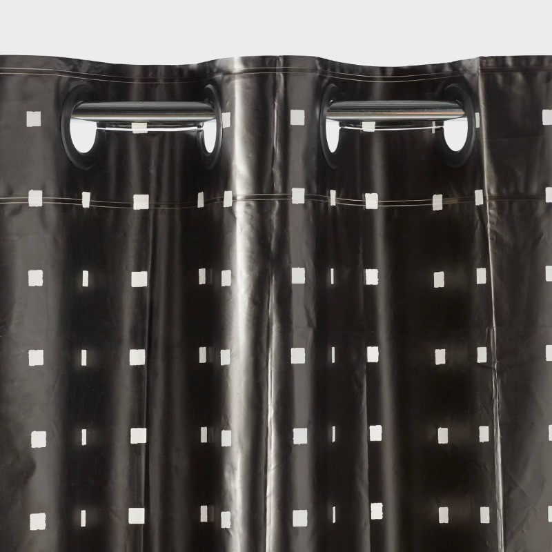 Stamped Squares Hookless Easy Install Shower Curtain White gallery