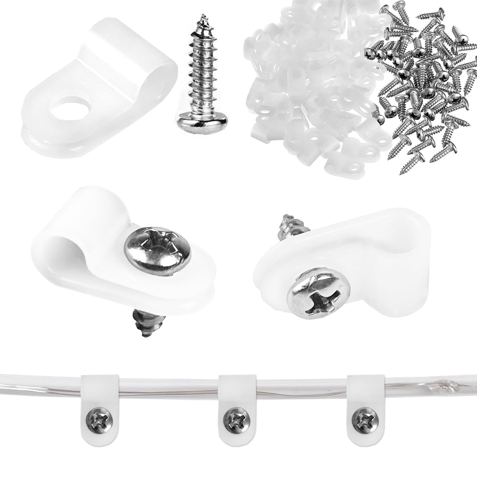 50 Pack 1/5 Inch Rope Light Clips with Stainless Steel Screws P-Style Outdoor... gallery