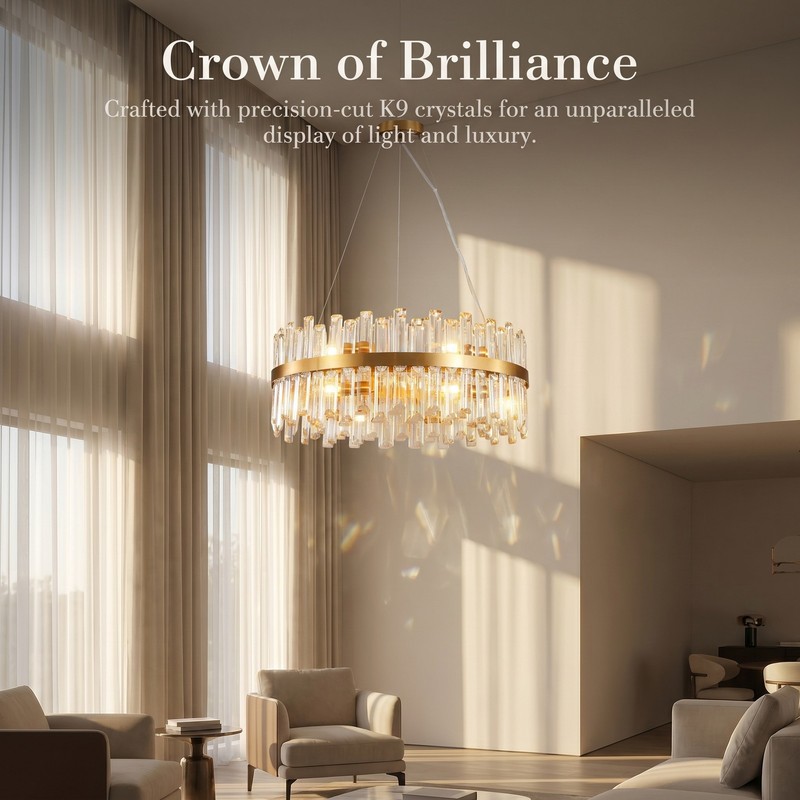 24'' Crystal Chandelier 12 Light Modern LED Gold Pendant Ceiling Kitchen Fixture gallery