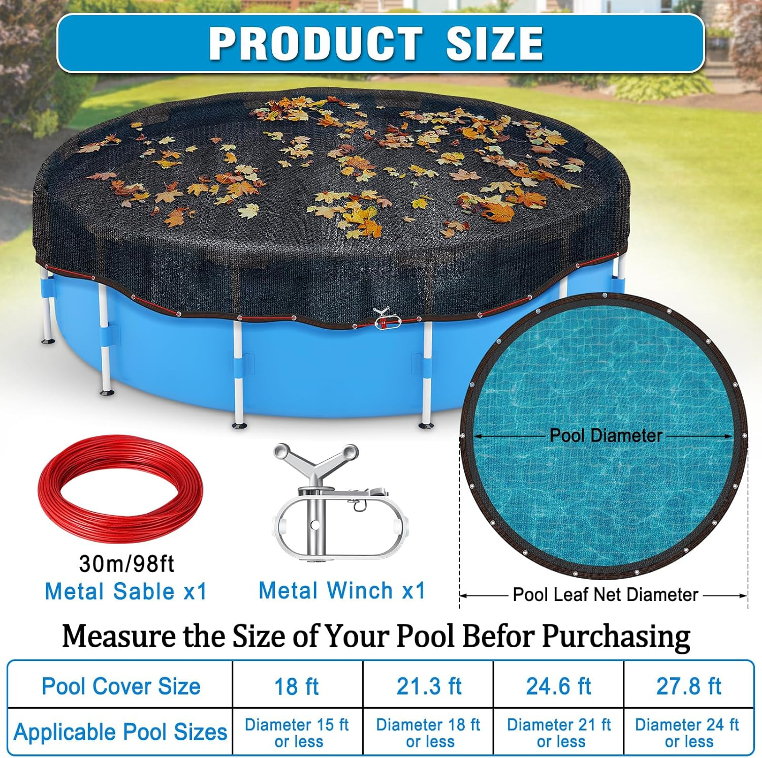 Pool Leaf Net Cover, 20Ft round Leaf Net for above Ground Pool to Catching Leave gallery