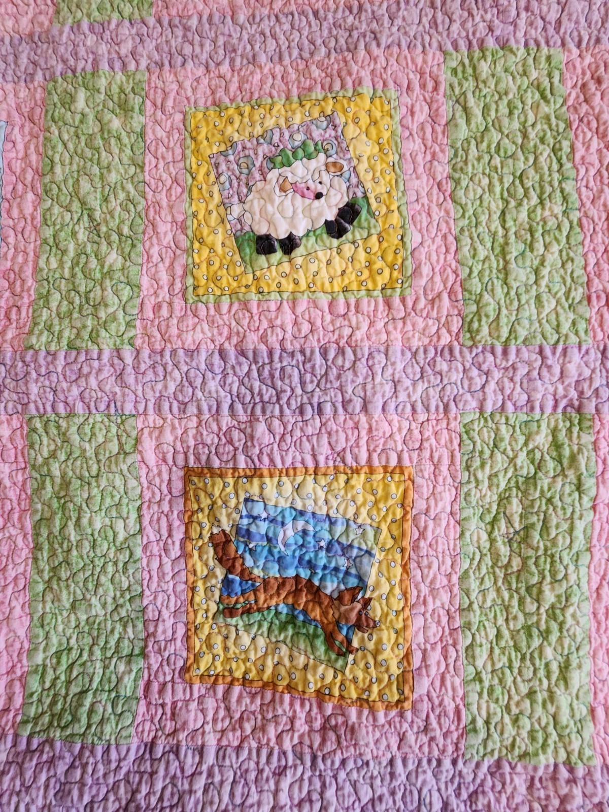 Crib Patchwork Quilted Cotton Animal Theme Pink Green Purple 3 ft x 5 ft gallery