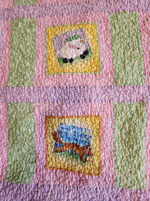 Crib Patchwork Quilted Cotton Animal Theme Pink Green Purple 3 ft x 5 ft gallery