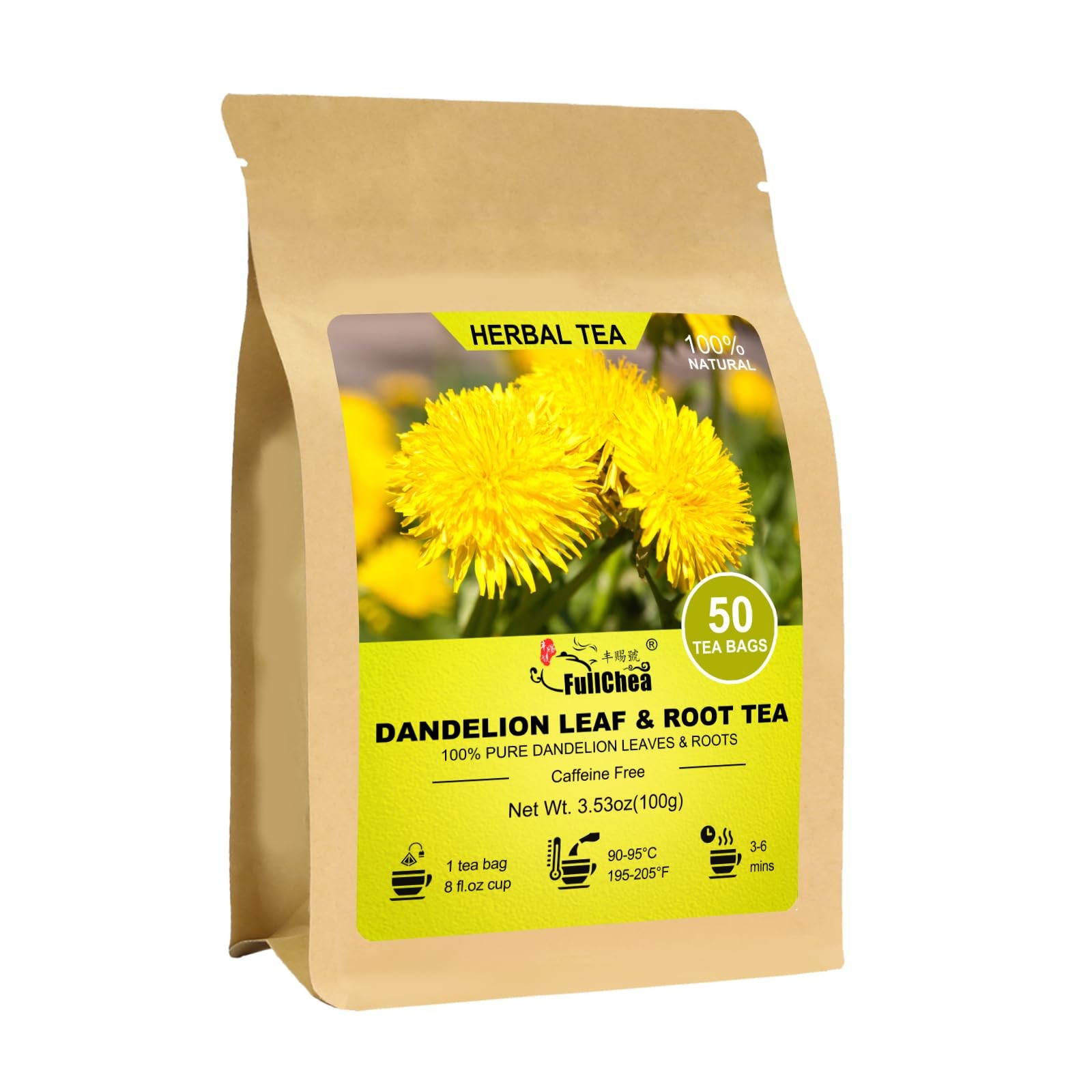 FullChea - Dandelion Leaf & Root Tea bags, 50 Teabags, 2g/bag - Natural Dandelio gallery