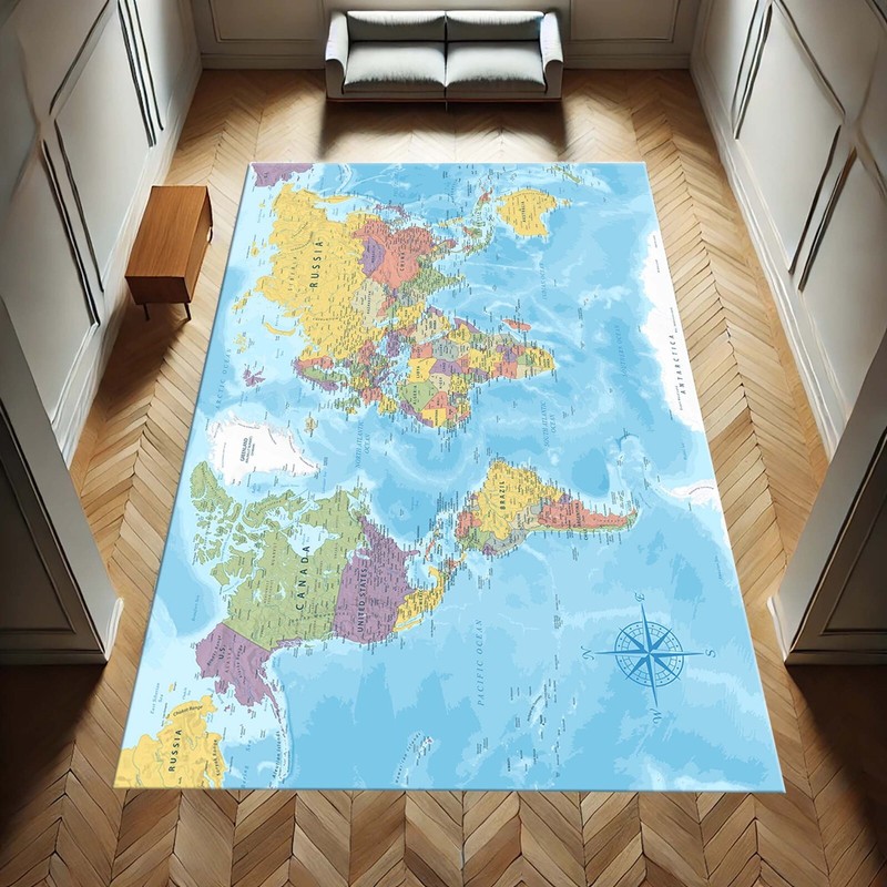World Map Carpet, Educational Living Room Accent, Unique Global Perspective, Vib gallery