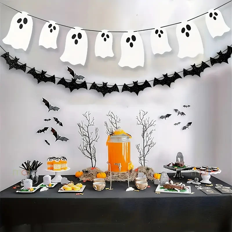 Spooky Halloween Ghost Pull Banner 5m/16.4ft White Paper Ghosts Black Eye gallery