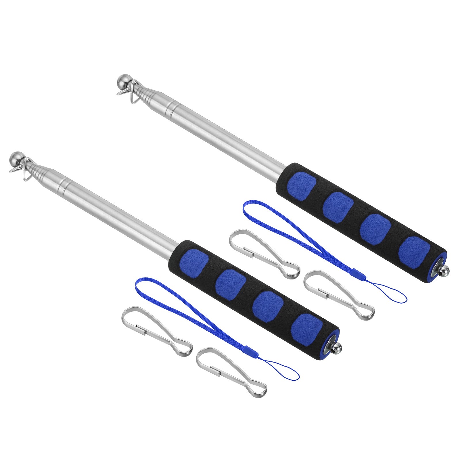 1.6M/5.2ft Telescopic Handheld Flagpoles,2Set Pointer Stick w Sponge Handle Blue gallery