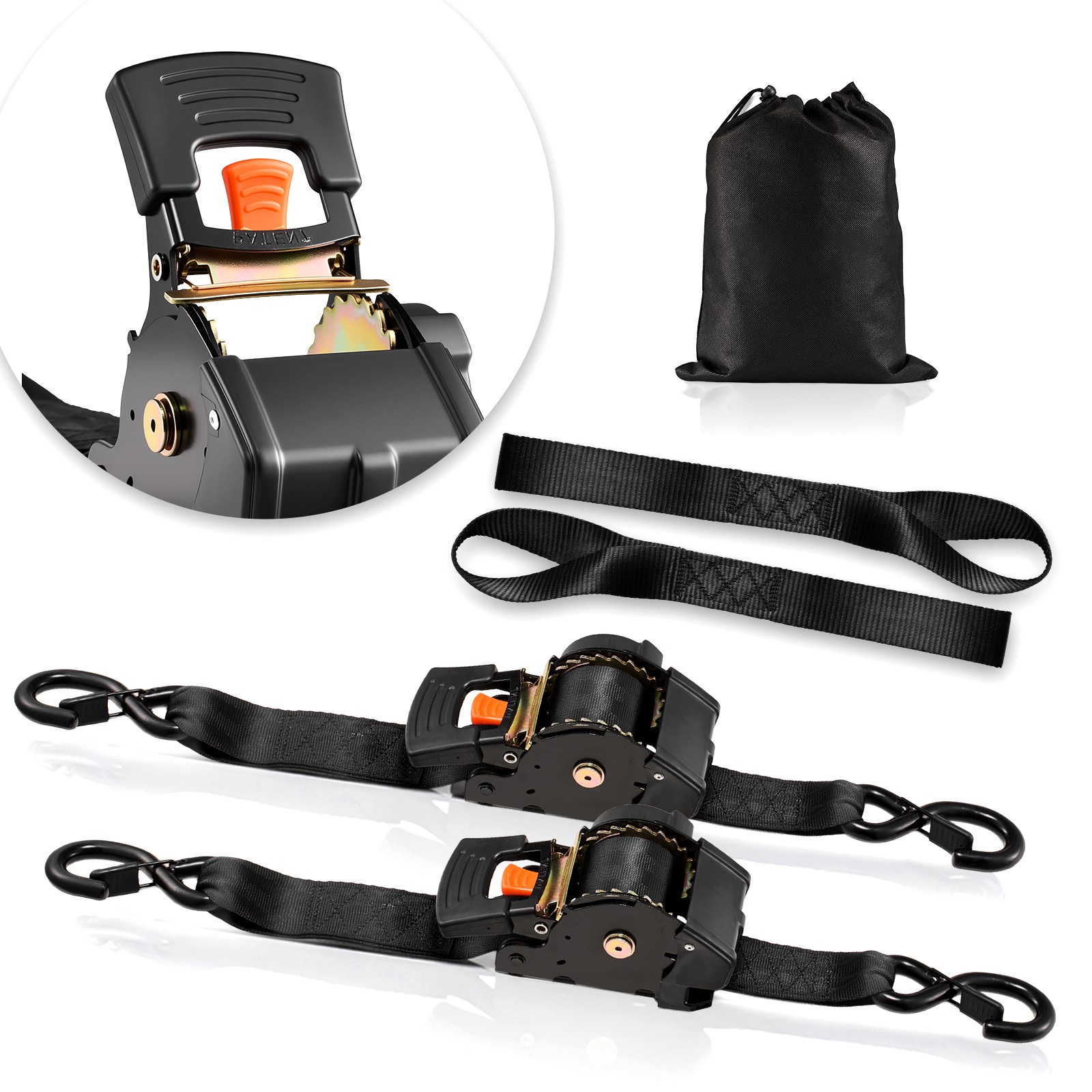 Uimoso 2 Pack 2" x 10' Retractable Ratchet Tie Down Straps, 3033 lbs Capacity gallery