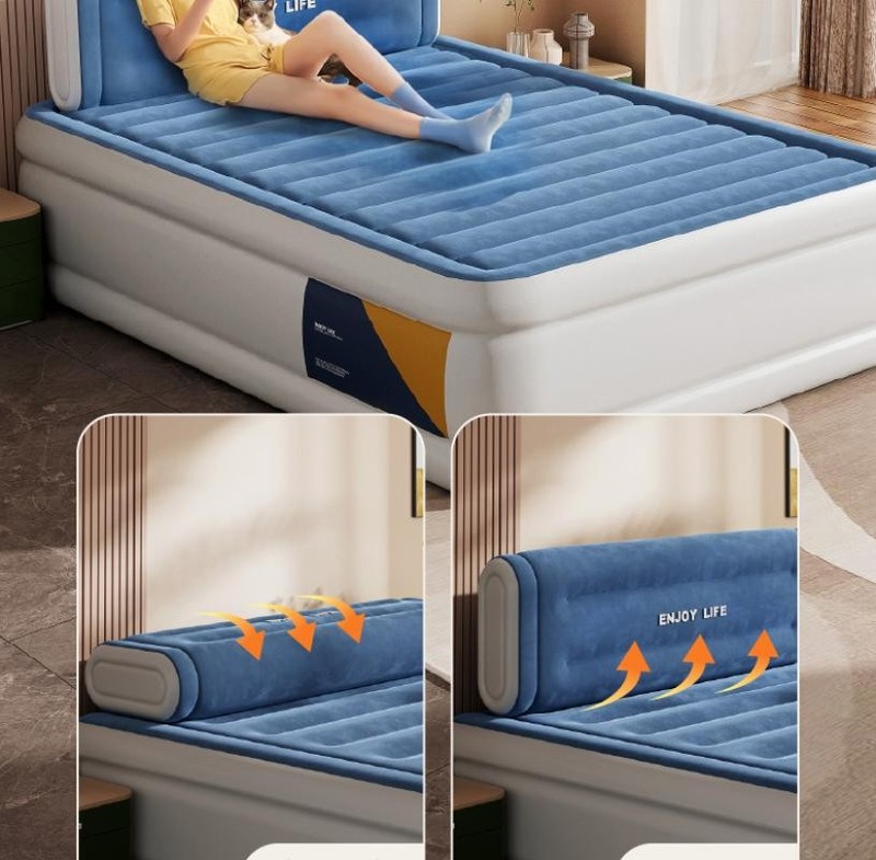 Queen Inflatable Air Bed Mattress W/ Built-in Pump Backrests Blue 203x152x36cm gallery