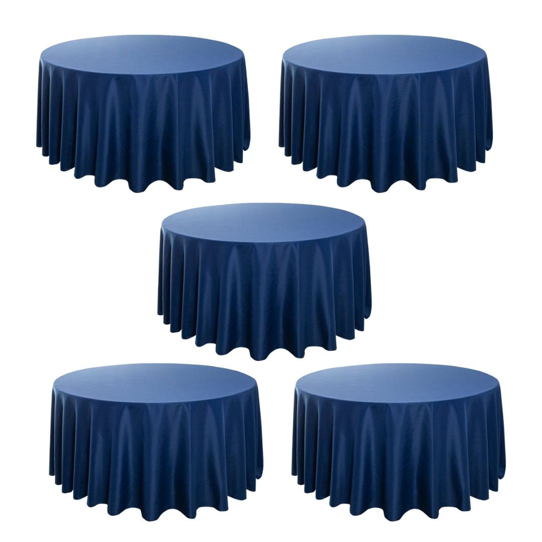 5-Pack Navy Blue Round Polyester Tablecloth 190gsm 132" by Chivari gallery