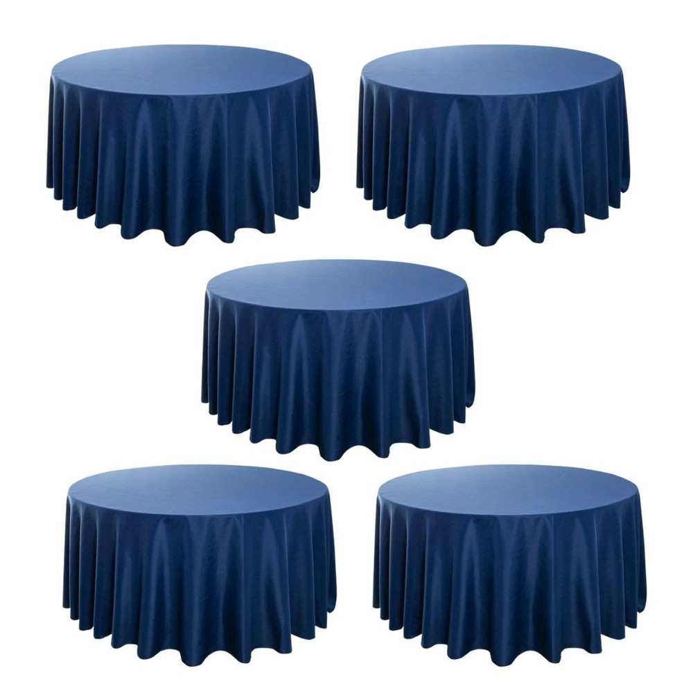 5-Pack Navy Blue Round Polyester Tablecloth 190gsm 132" by Chivari