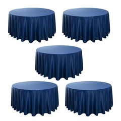 5-Pack Navy Blue Round Polyester Tablecloth 190gsm 132″ by Chivari