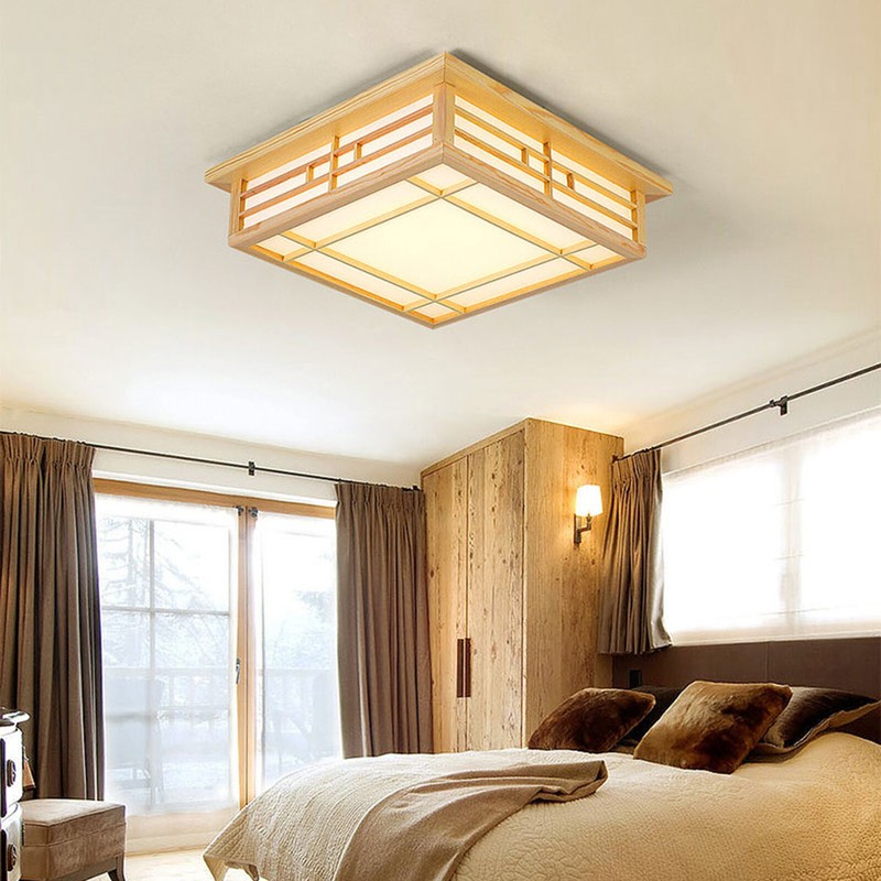 Modern LED Ceiling Light Wood Square Flush Mount Light Chandelier 45*45 cm USA gallery