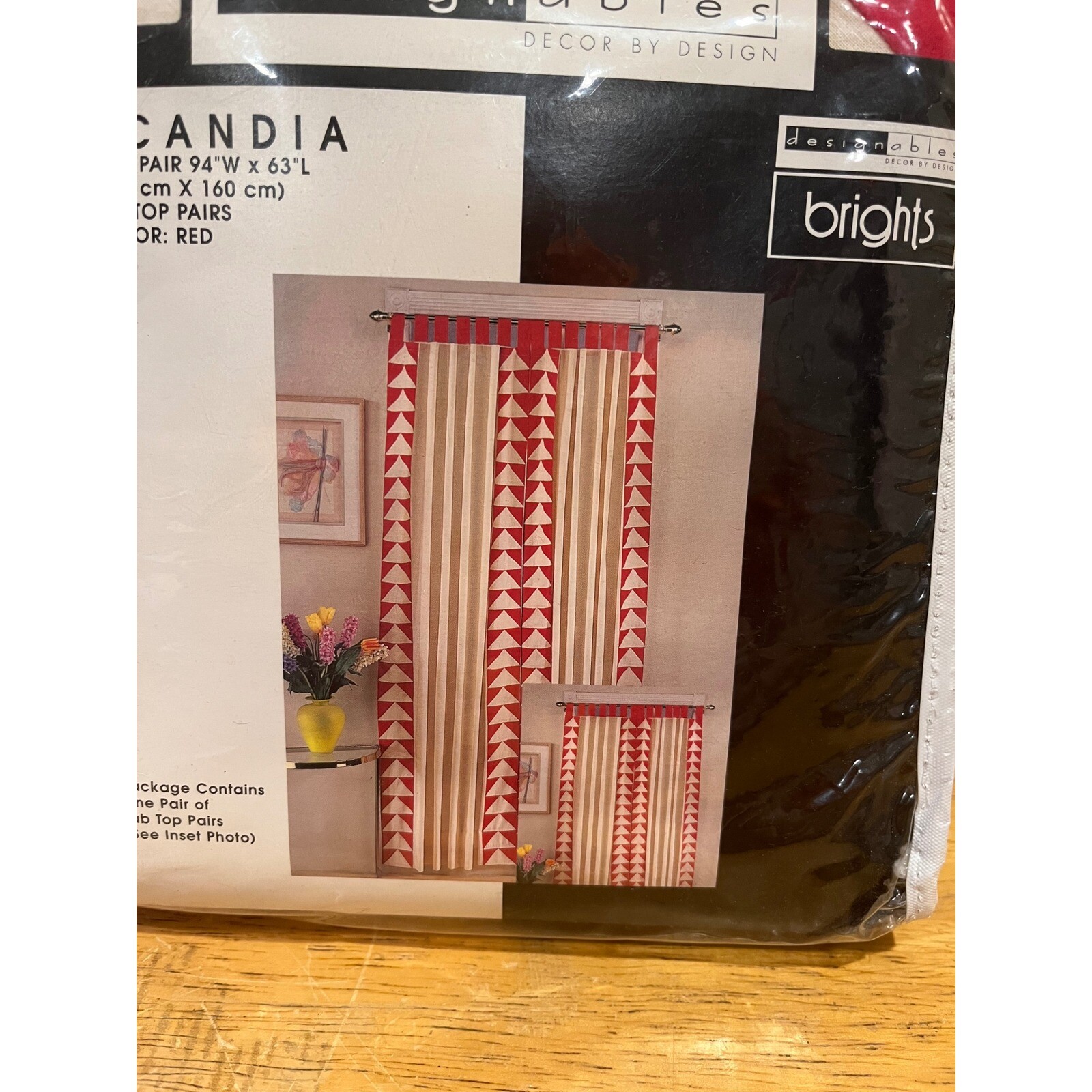Designables Scandia Red Retro 80s Triangle Curtain Panels Pair 94x63 Tab Top gallery