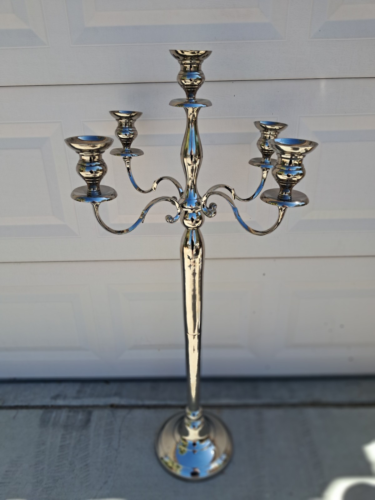 5 Arm Freestanding Candelabra In Chrome Silver Metal 18"x47" gallery