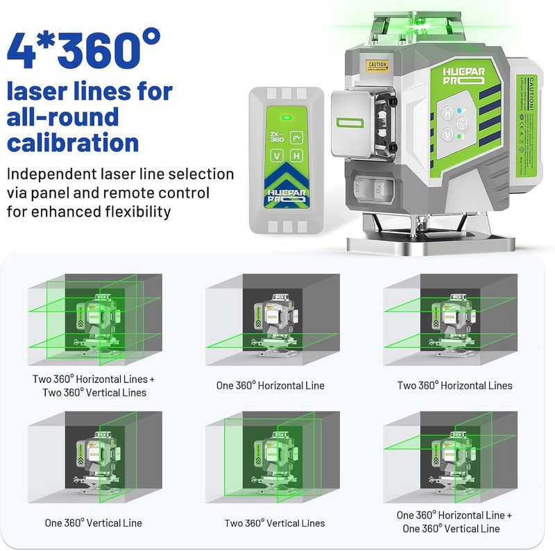 Huepar Pro Laser Level 360 Self Leveling Green 4D Laser for Construction ZK04CG gallery